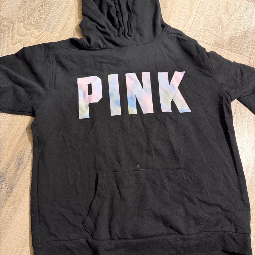 Victoria's Secret Black Hoodie with Pastel 'PINK'‎ Logo